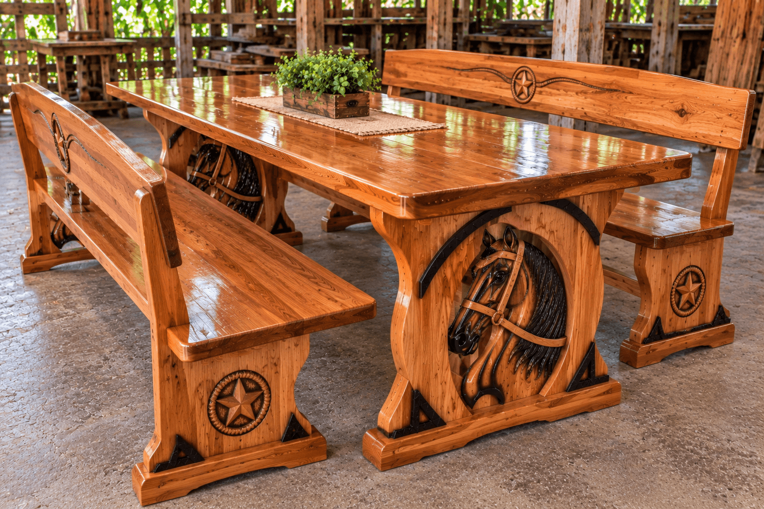 Conjunto Mesa com Banco e Encosto